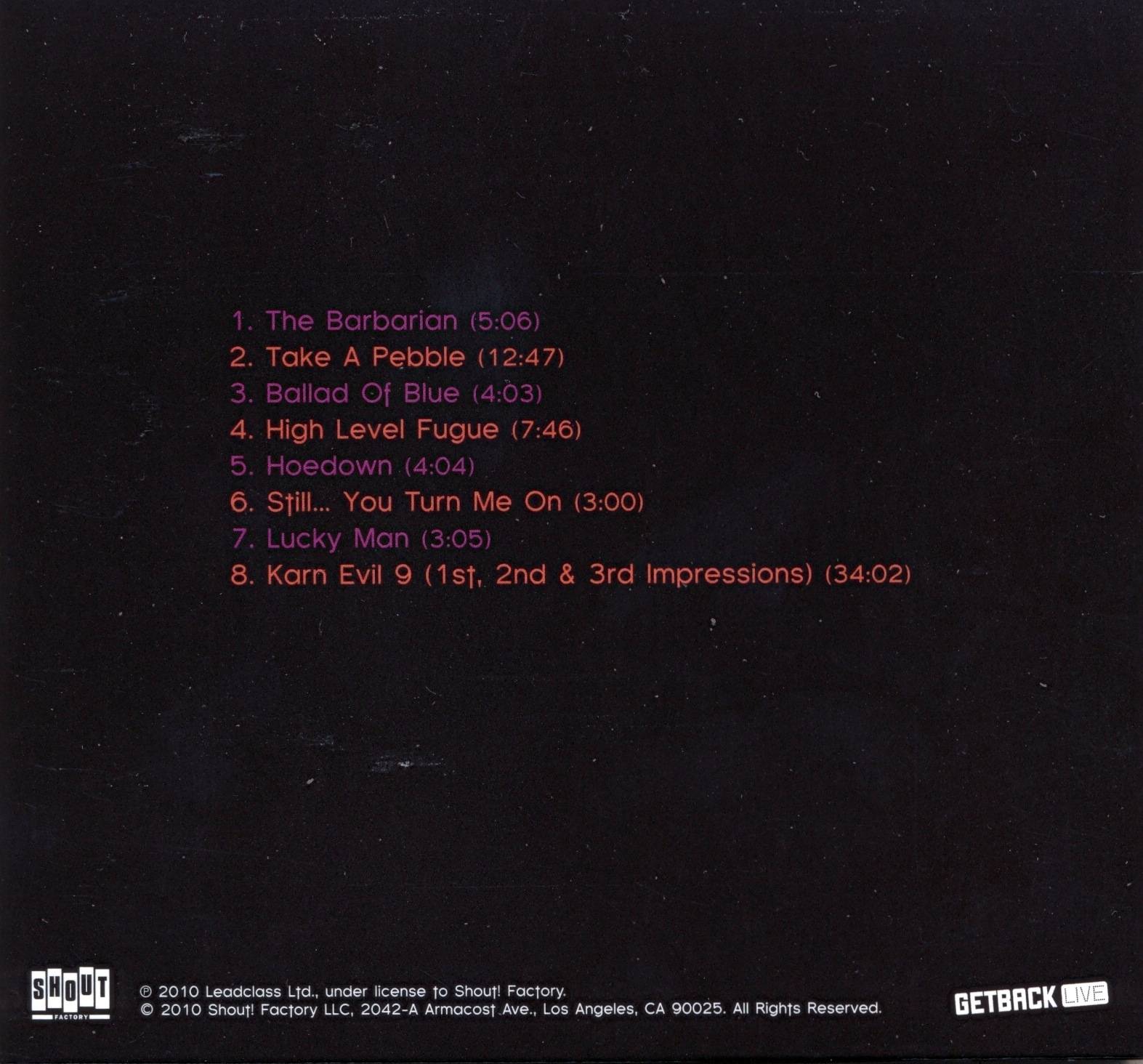 Emerson, Lake and Palmer A Time and A Place : Back1